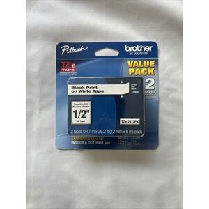 2 PACK Brother TZe 231 2pk 1/2" 12MM  BLACK PRINT ON WHITE TAPE ORIGINAL OEM